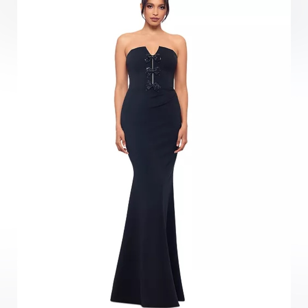 Betsy & Adam Strapless Black Gown